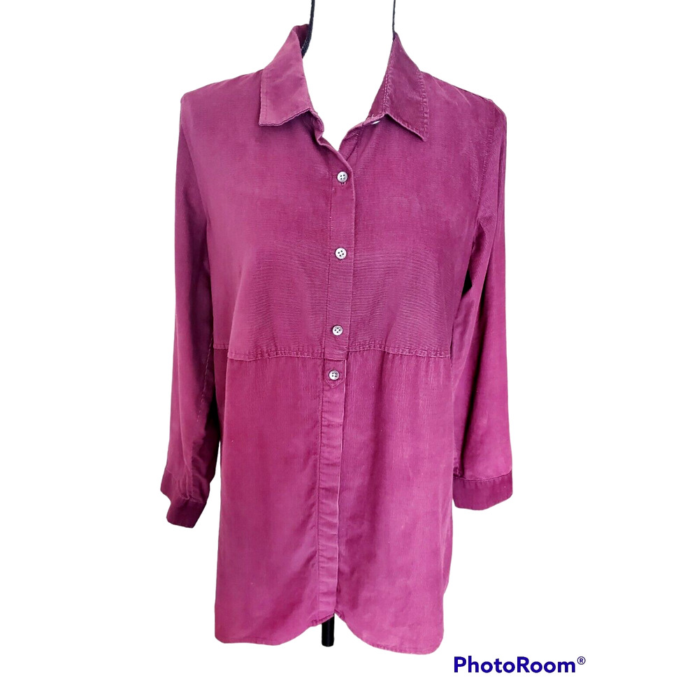 J. Jill Plum Purple Lightweight Corduroy Button-Up Long Tunic Top Petite Sz PM